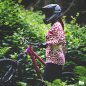 Preview: Merinowolle Mountainbike Trikot  custom Leo in pink auf nebelgrün