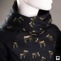 Mobile Preview: Bio Merinowolle Hoodiekleid schwarz und schwarzblau mit goldenen Rehen an Front und Außenkapuze