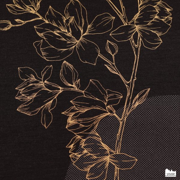 goldene Magnolien-Collage auf schwarz