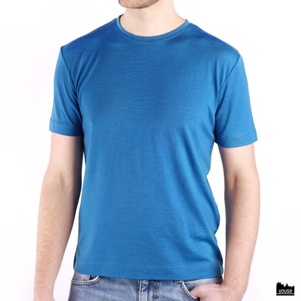 Basic Shirt aus Bio Merinowolle kurzarm Gr. M in azurblau