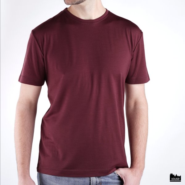 Basic Shirt aus Bio Merinowolle kurzarm Gr. M in burgund